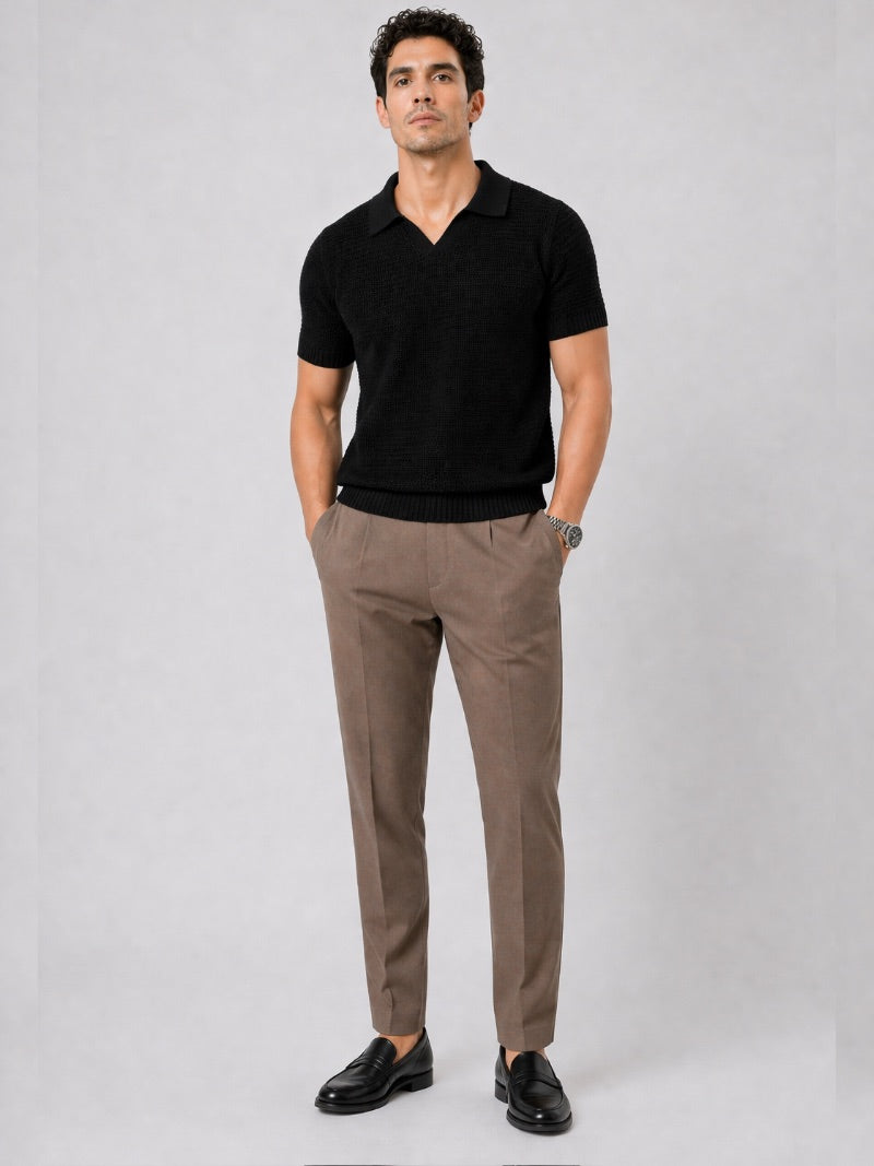 Men’s Knit Polo Shirt Lightweight Tailored Summer Top for Casual Quiet Luxury Coastal Vacation Style
