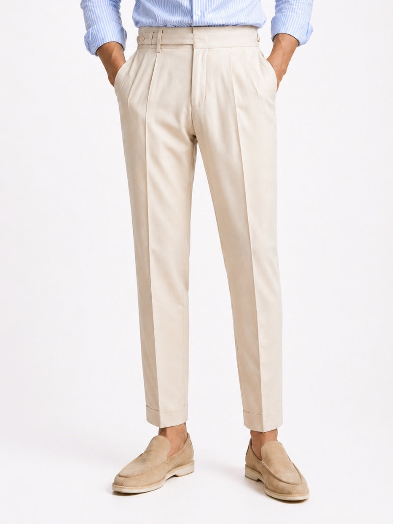 Men's High-Waisted Belted Trousers Tailored Dress Trousers for Spring Summer Business Casual, Office and Travel Wear