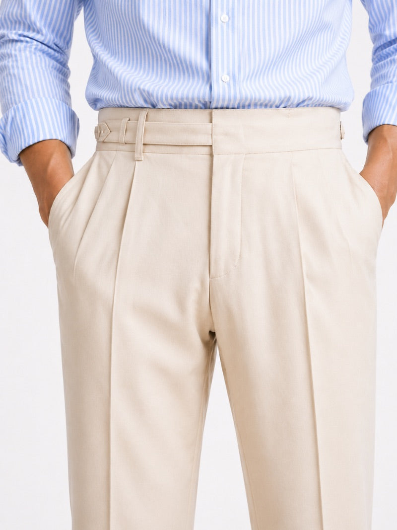 Men's High-Waisted Belted Trousers Tailored Dress Trousers for Spring Summer Business Casual, Office and Travel Wear