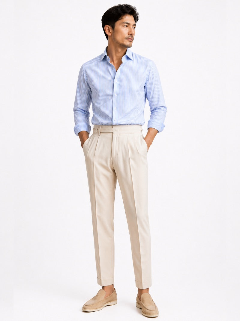 Men's High-Waisted Belted Trousers Tailored Dress Trousers for Spring Summer Business Casual, Office and Travel Wear