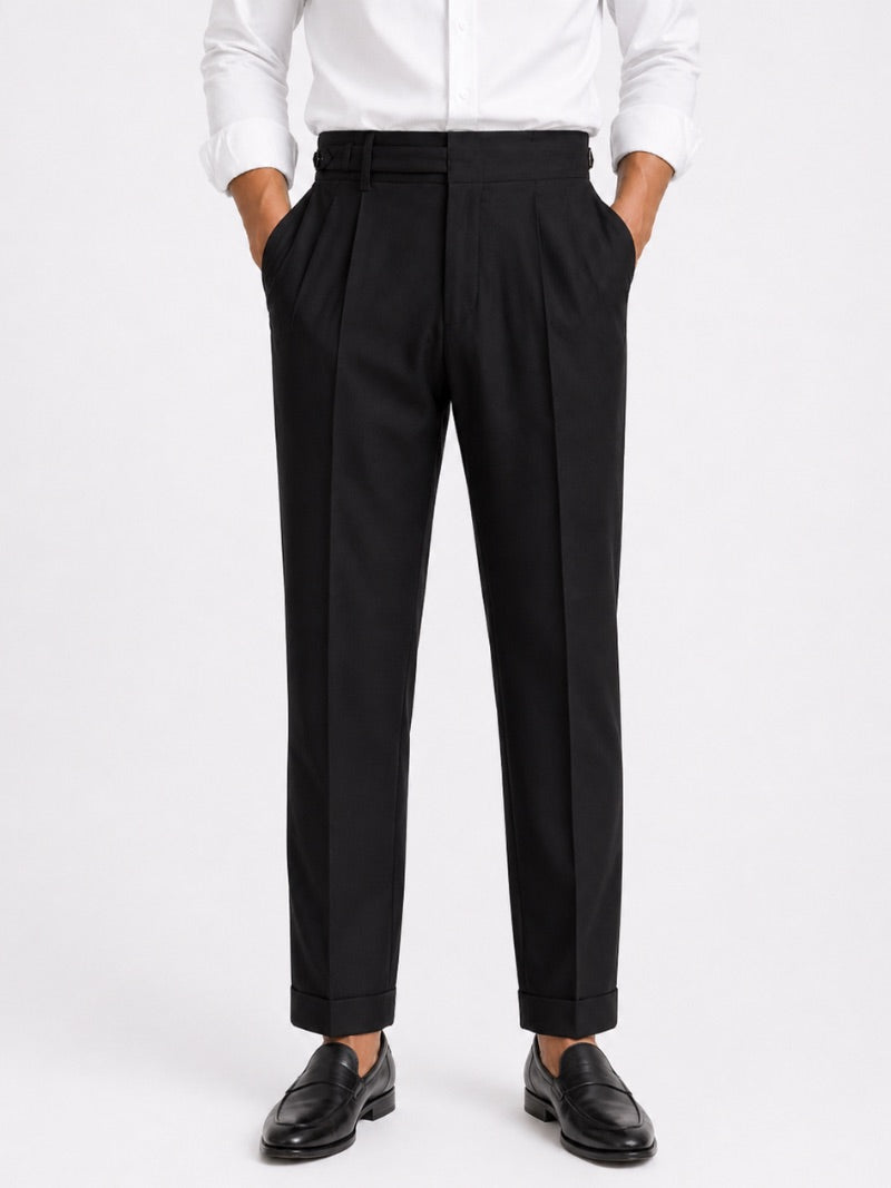 Men's High-Waisted Belted Trousers Tailored Dress Trousers for Spring Summer Business Casual, Office and Travel Wear