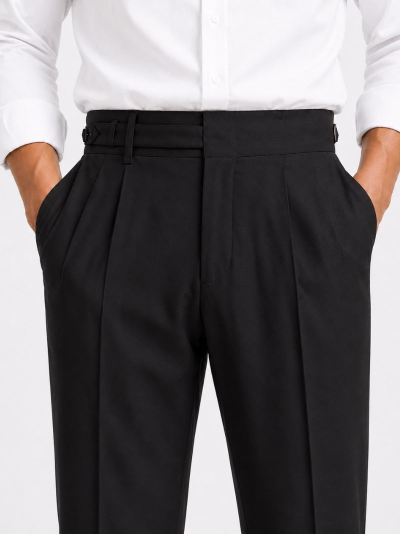 Men's High-Waisted Belted Trousers Tailored Dress Trousers for Spring Summer Business Casual, Office and Travel Wear