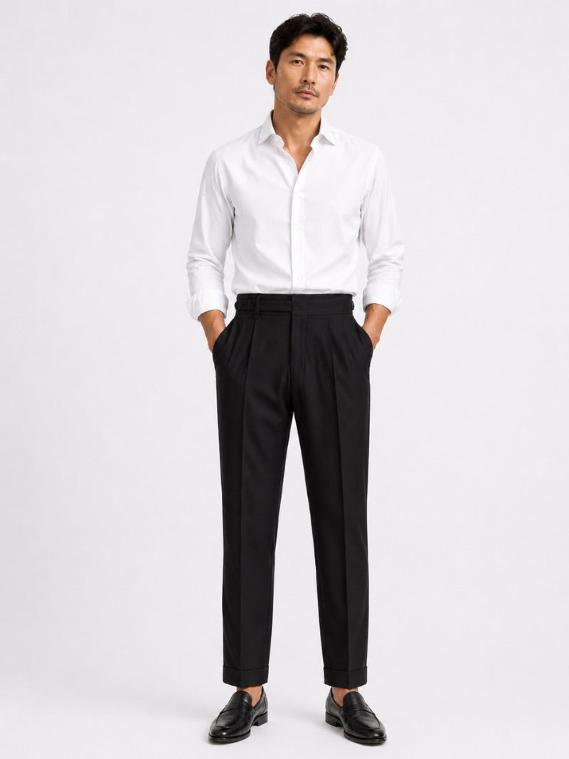 Men's High-Waisted Belted Trousers Tailored Dress Trousers for Spring Summer Business Casual, Office and Travel Wear