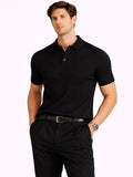 Men’s Ribbed Knit Polo Shirt Lightweight Refined Summer Top Tailored Smart Casual Jumper Polo for Vacation and Weekend Wear