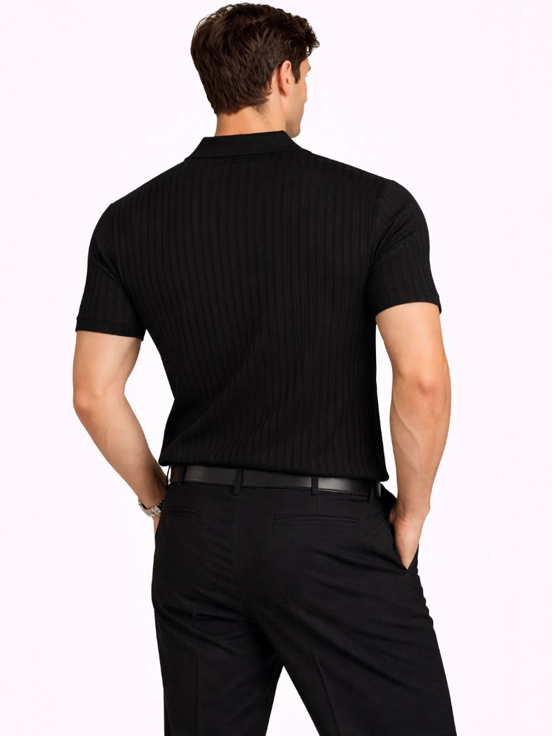 Men’s Ribbed Knit Polo Shirt Lightweight Refined Summer Top Tailored Smart Casual Jumper Polo for Vacation and Weekend Wear