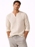 Men’s V-Neck Long Sleeve Shirt Lightweight Breathable Summer Top Casual Essential for Travel and Everyday Wear