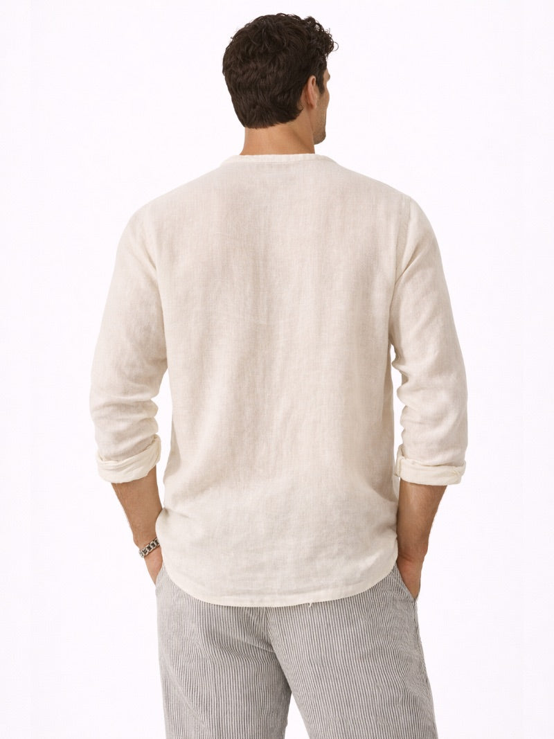 Men’s V-Neck Long Sleeve Shirt Lightweight Breathable Summer Top Casual Essential for Travel and Everyday Wear
