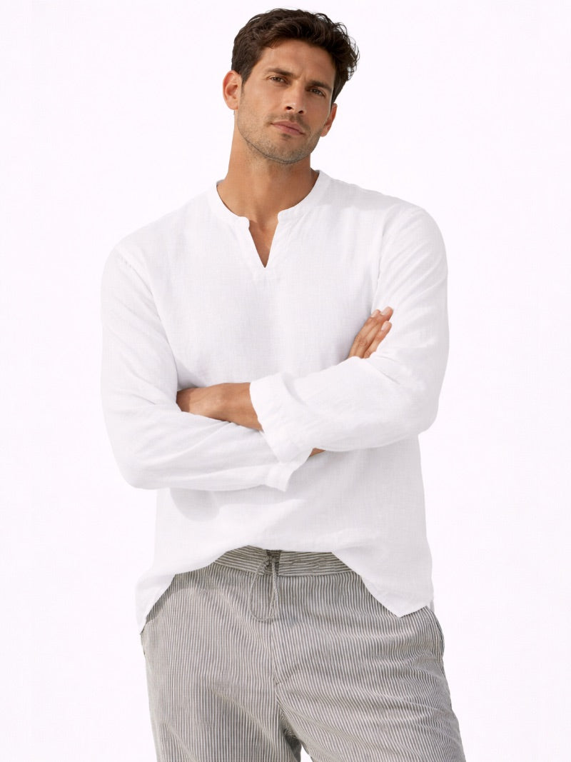 Men’s V-Neck Long Sleeve Shirt Lightweight Breathable Summer Top Casual Essential for Travel and Everyday Wear