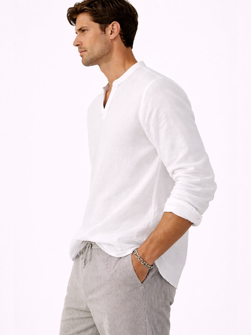 Men’s V-Neck Long Sleeve Shirt Lightweight Breathable Summer Top Casual Essential for Travel and Everyday Wear