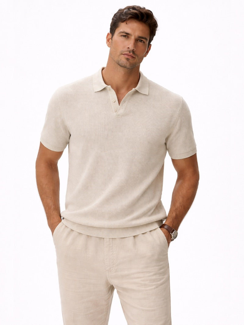 Men’s Mesh Knit Polo Shirt Lightweight Breathable Summer Top Textured Smart Casual Essential for Resort and Weekend Wear