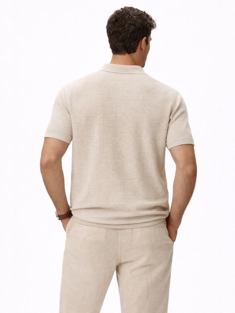 Men’s Mesh Knit Polo Shirt Lightweight Breathable Summer Top Textured Smart Casual Essential for Resort and Weekend Wear