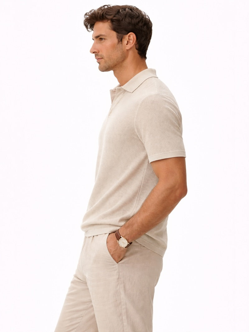 Men’s Mesh Knit Polo Shirt Lightweight Breathable Summer Top Textured Smart Casual Essential for Resort and Weekend Wear