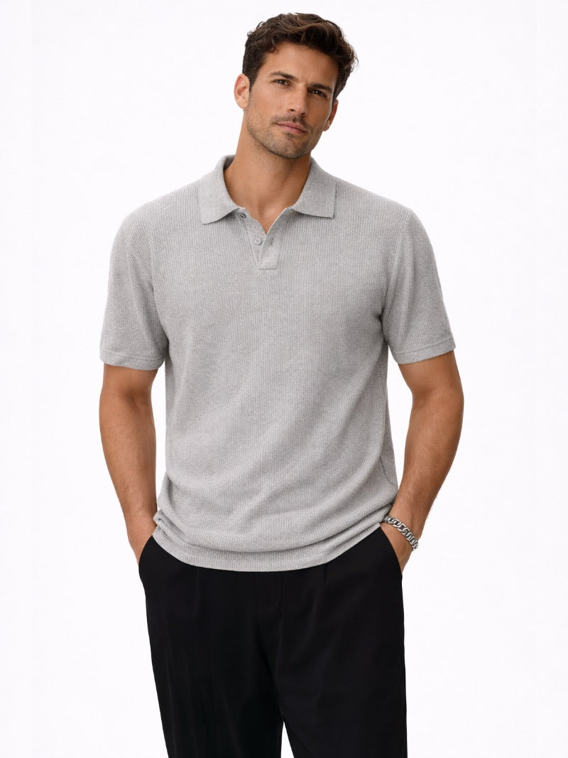 Men’s Mesh Knit Polo Shirt Lightweight Breathable Summer Top Textured Smart Casual Essential for Resort and Weekend Wear