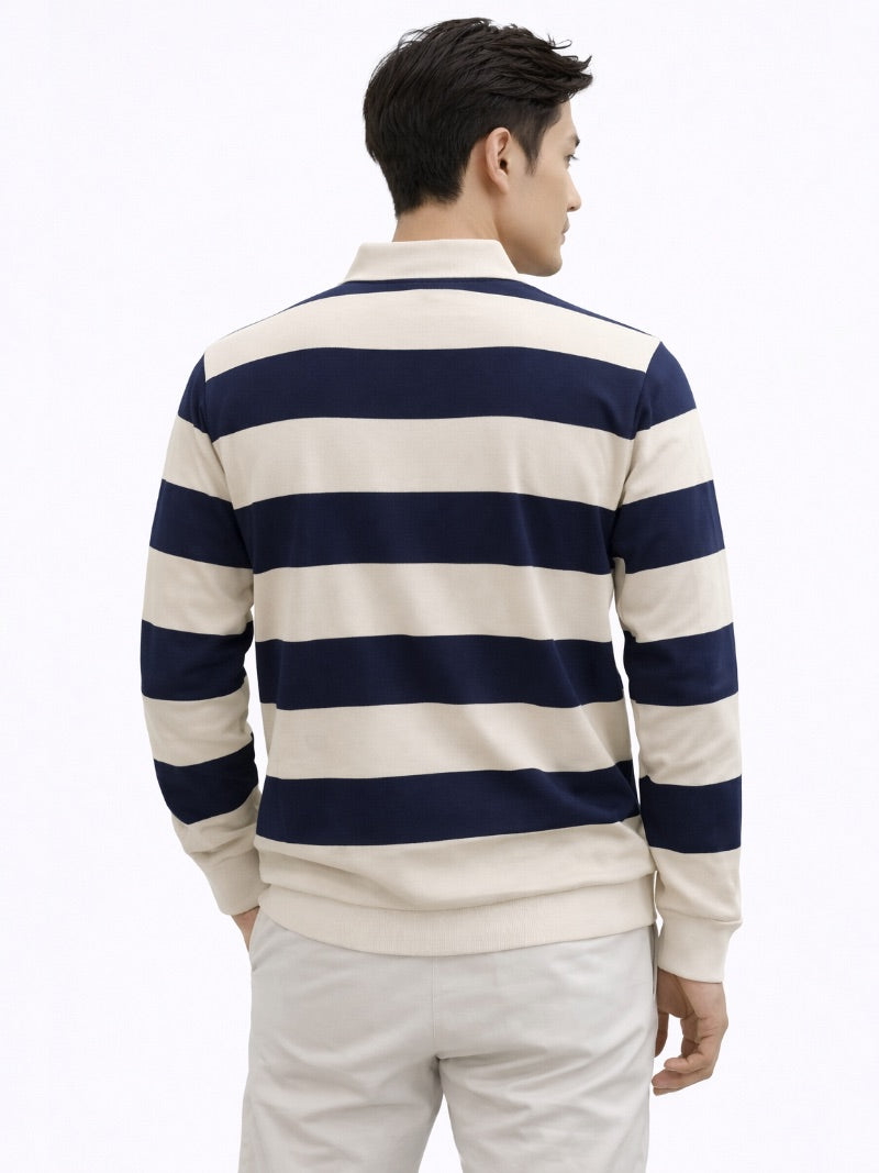 Men’s Striped Rugby Polo Shirt Long Sleeve Classic Fit Heritage Cotton Top Casual Ivy Style Essential for Weekend and Campus Wear