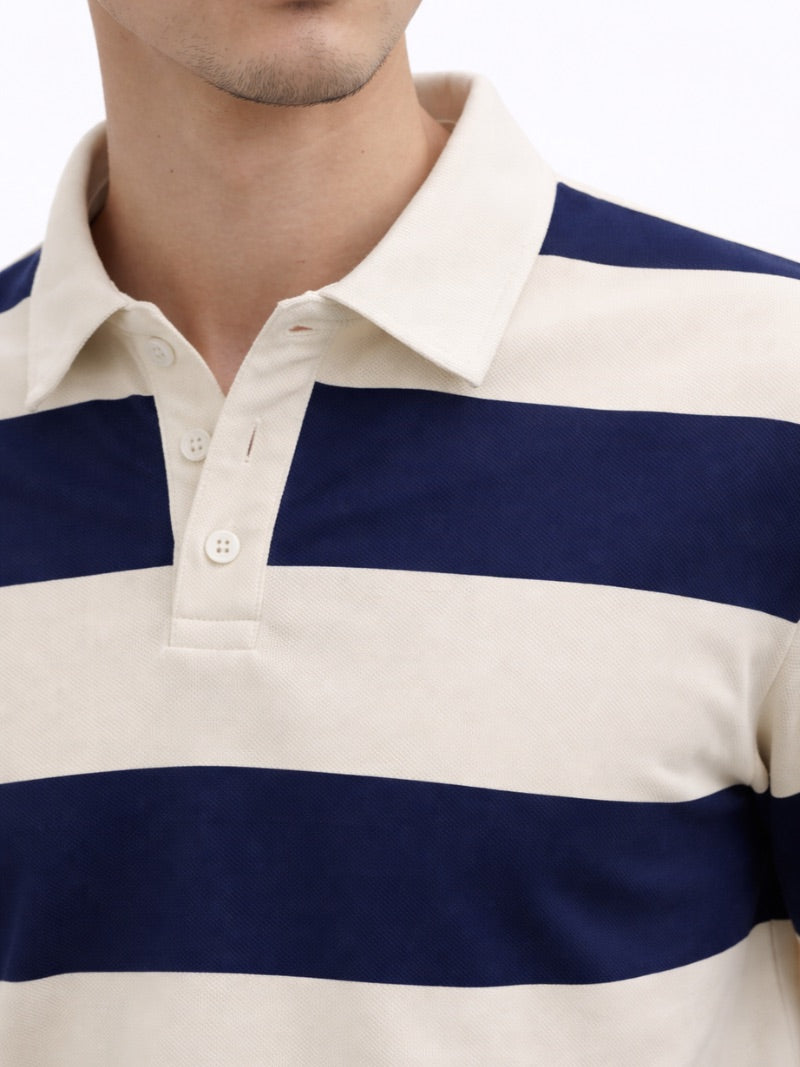 Men’s Striped Rugby Polo Shirt Long Sleeve Classic Fit Heritage Cotton Top Casual Ivy Style Essential for Weekend and Campus Wear