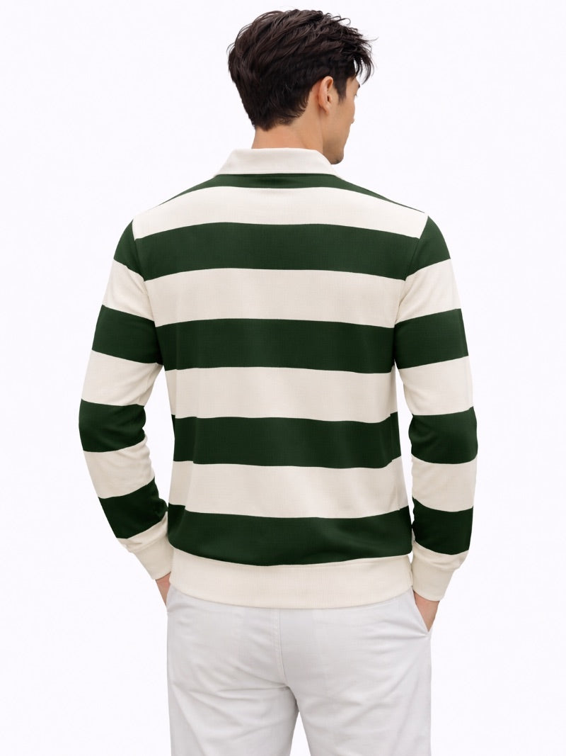 Men’s Striped Rugby Polo Shirt Long Sleeve Classic Fit Heritage Cotton Top Casual Ivy Style Essential for Weekend and Campus Wear