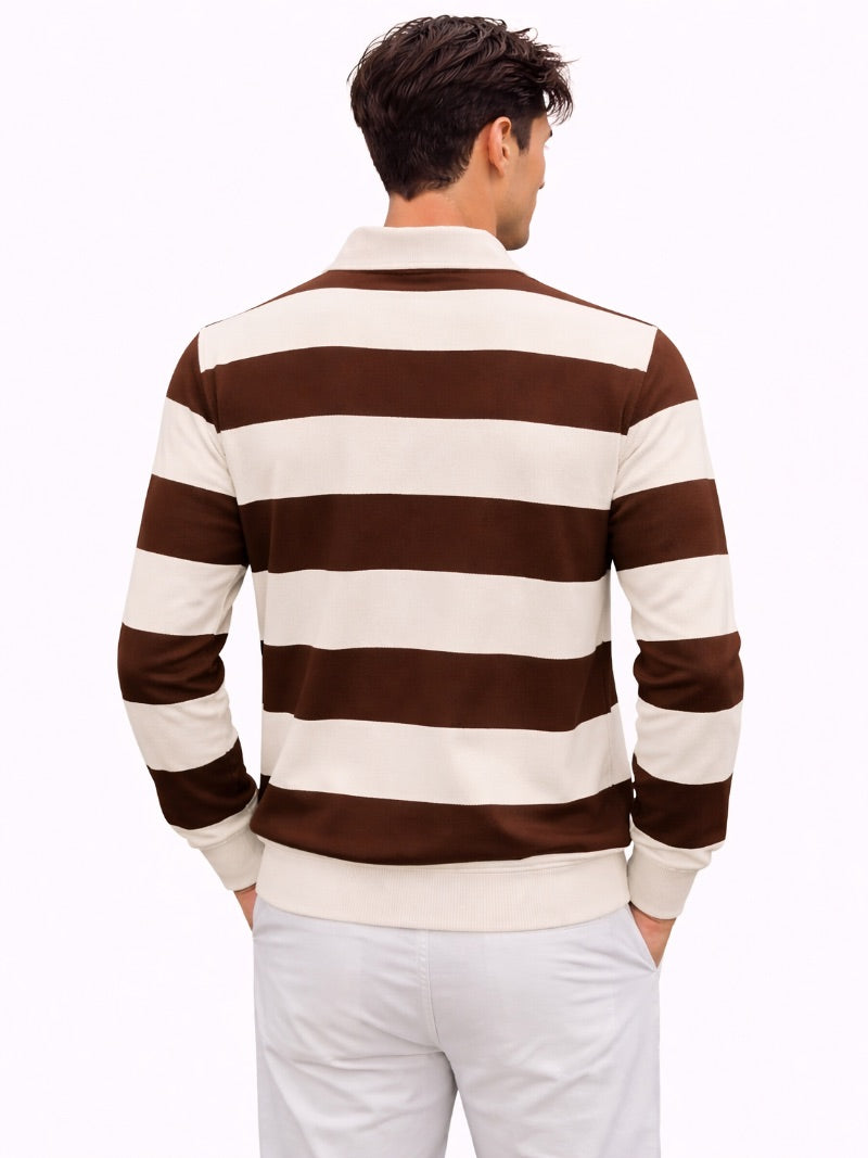 Men’s Striped Rugby Polo Shirt Long Sleeve Classic Fit Heritage Cotton Top Casual Ivy Style Essential for Weekend and Campus Wear