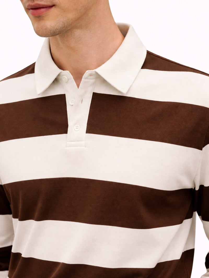 Men’s Striped Rugby Polo Shirt Long Sleeve Classic Fit Heritage Cotton Top Casual Ivy Style Essential for Weekend and Campus Wear