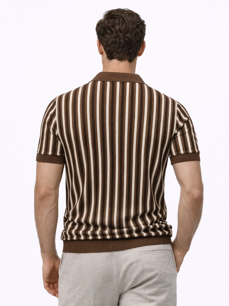 Men’s Striped Open Collar Knit Polo Shirt Lightweight Summer Old Money Style for Vacation and Weekend Wear