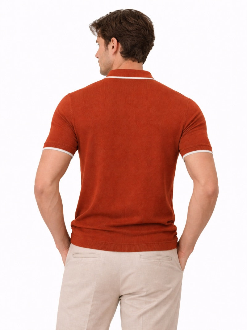 Men’s Johnny Collar Knit Polo Shirt Buttonless Lightweight Smart Casual Jumper Polo Refined Summer Top for Weekend Wear