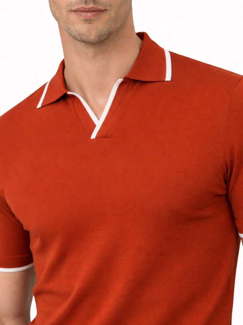 Men’s Johnny Collar Knit Polo Shirt Buttonless Lightweight Smart Casual Jumper Polo Refined Summer Top for Weekend Wear