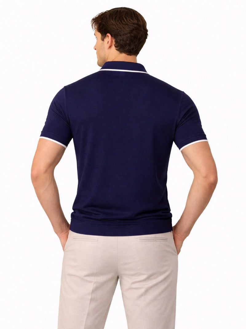 Men’s Johnny Collar Knit Polo Shirt Buttonless Lightweight Smart Casual Jumper Polo Refined Summer Top for Weekend Wear