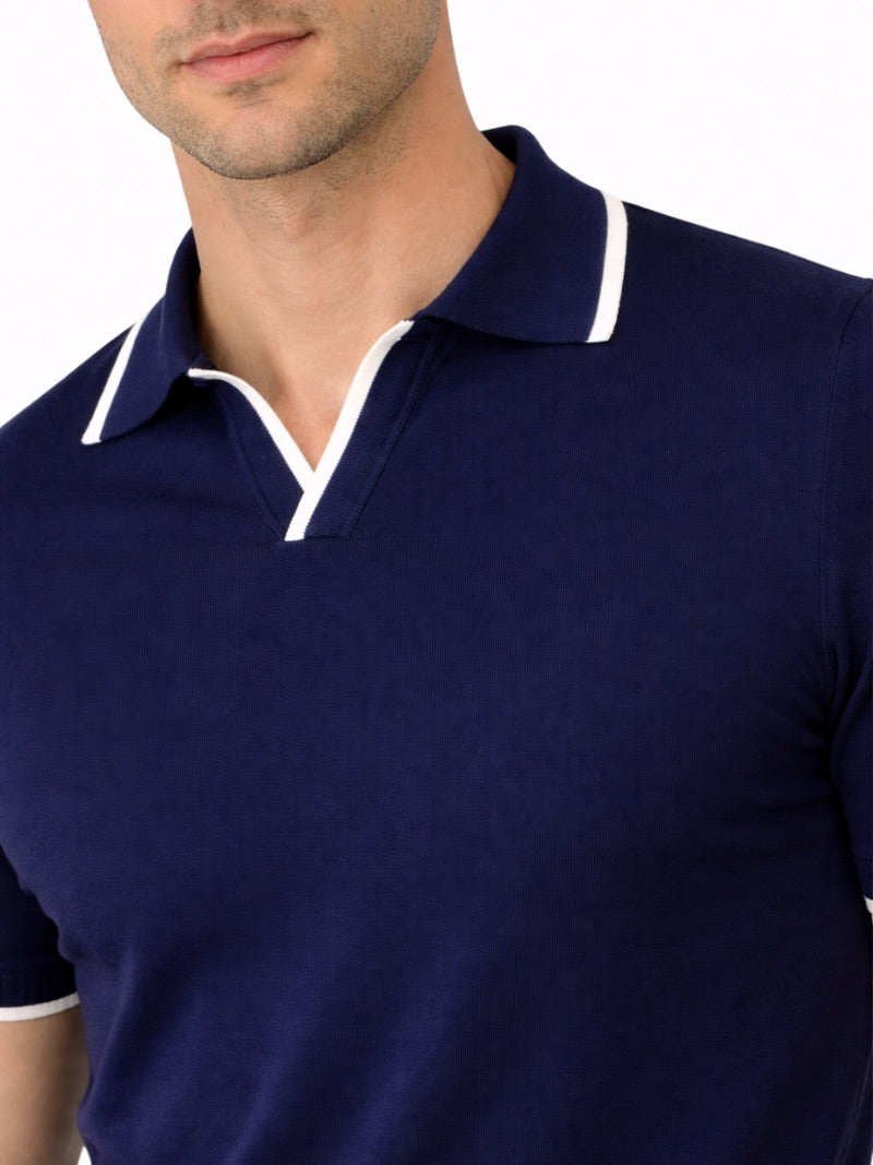 Men’s Johnny Collar Knit Polo Shirt Buttonless Lightweight Smart Casual Jumper Polo Refined Summer Top for Weekend Wear