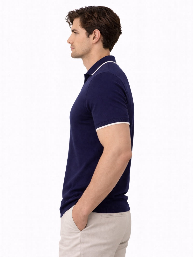 Men’s Johnny Collar Knit Polo Shirt Buttonless Lightweight Smart Casual Jumper Polo Refined Summer Top for Weekend Wear