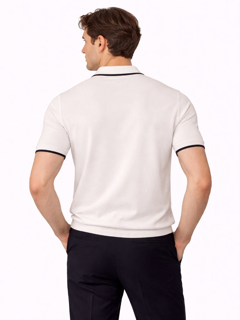 Men’s Johnny Collar Knit Polo Shirt Buttonless Lightweight Smart Casual Jumper Polo Refined Summer Top for Weekend Wear