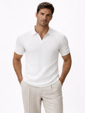 Men’s Open Collar Knit Polo Shirt Slim Fit Premium Lightweight Jumper Polo Refined Smart Casual Summer Top