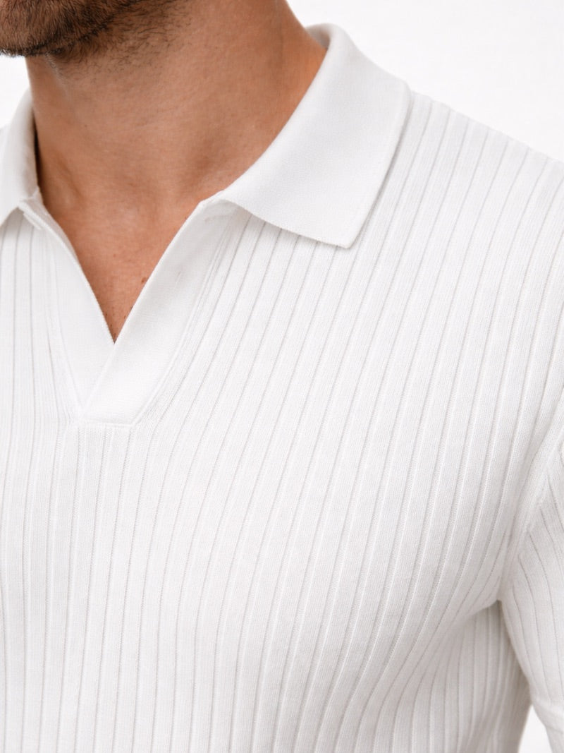 Men’s Open Collar Knit Polo Shirt Slim Fit Premium Lightweight Jumper Polo Refined Smart Casual Summer Top