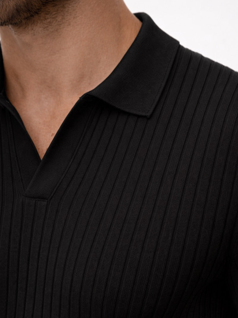 Men’s Open Collar Knit Polo Shirt Slim Fit Premium Lightweight Jumper Polo Refined Smart Casual Summer Top
