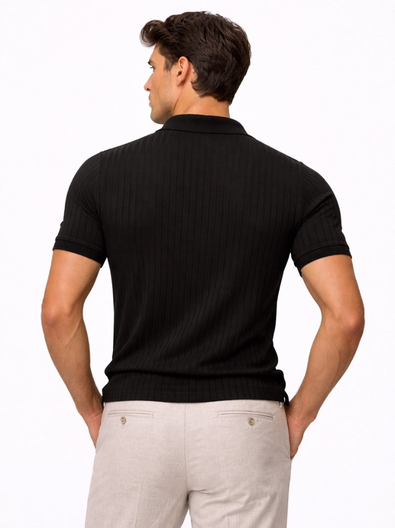 Men’s Open Collar Knit Polo Shirt Slim Fit Premium Lightweight Jumper Polo Refined Smart Casual Summer Top