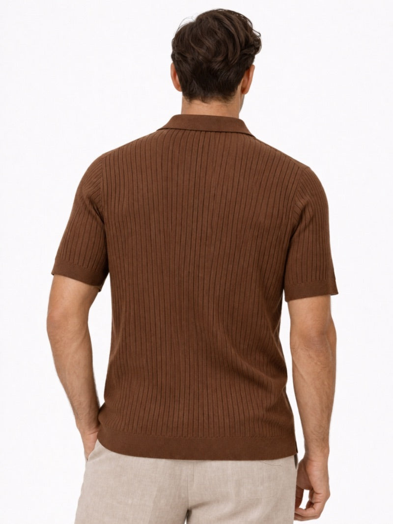 Men’s Open Collar Knit Polo Shirt Slim Fit Premium Lightweight Jumper Polo Refined Smart Casual Summer Top