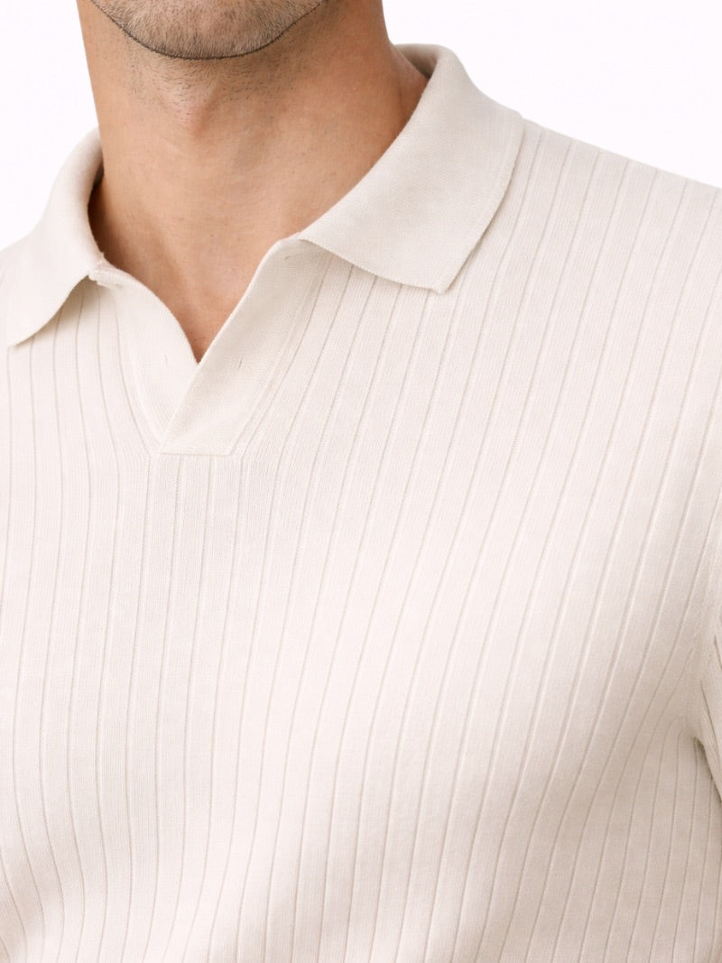 Men’s Open Collar Knit Polo Shirt Slim Fit Premium Lightweight Jumper Polo Refined Smart Casual Summer Top